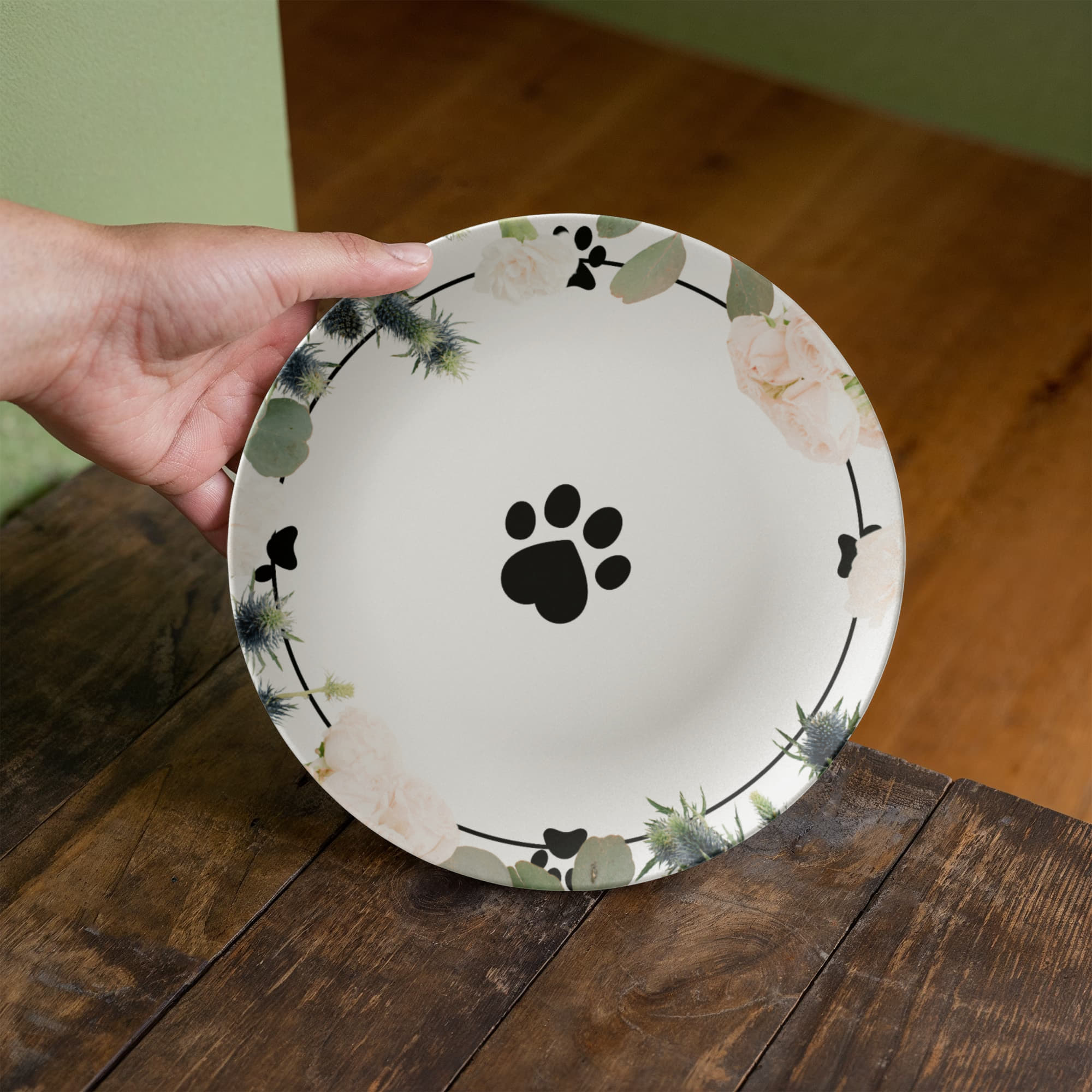Floral Themed Cat Paw Collectible Plate
