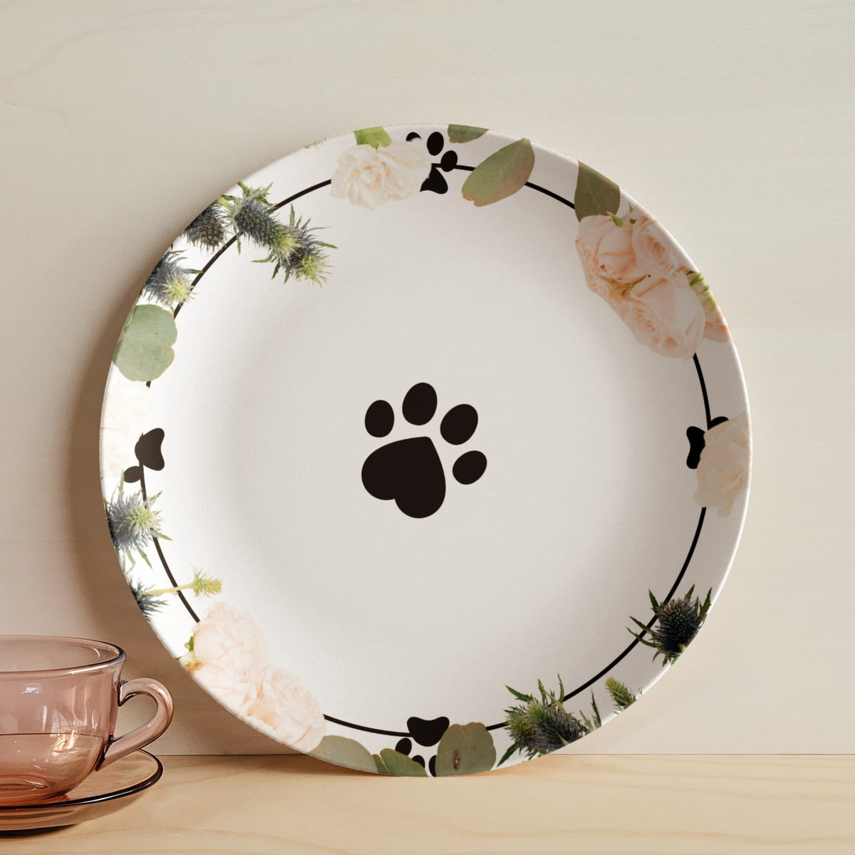 Floral Themed Cat Paw Collectible Plate