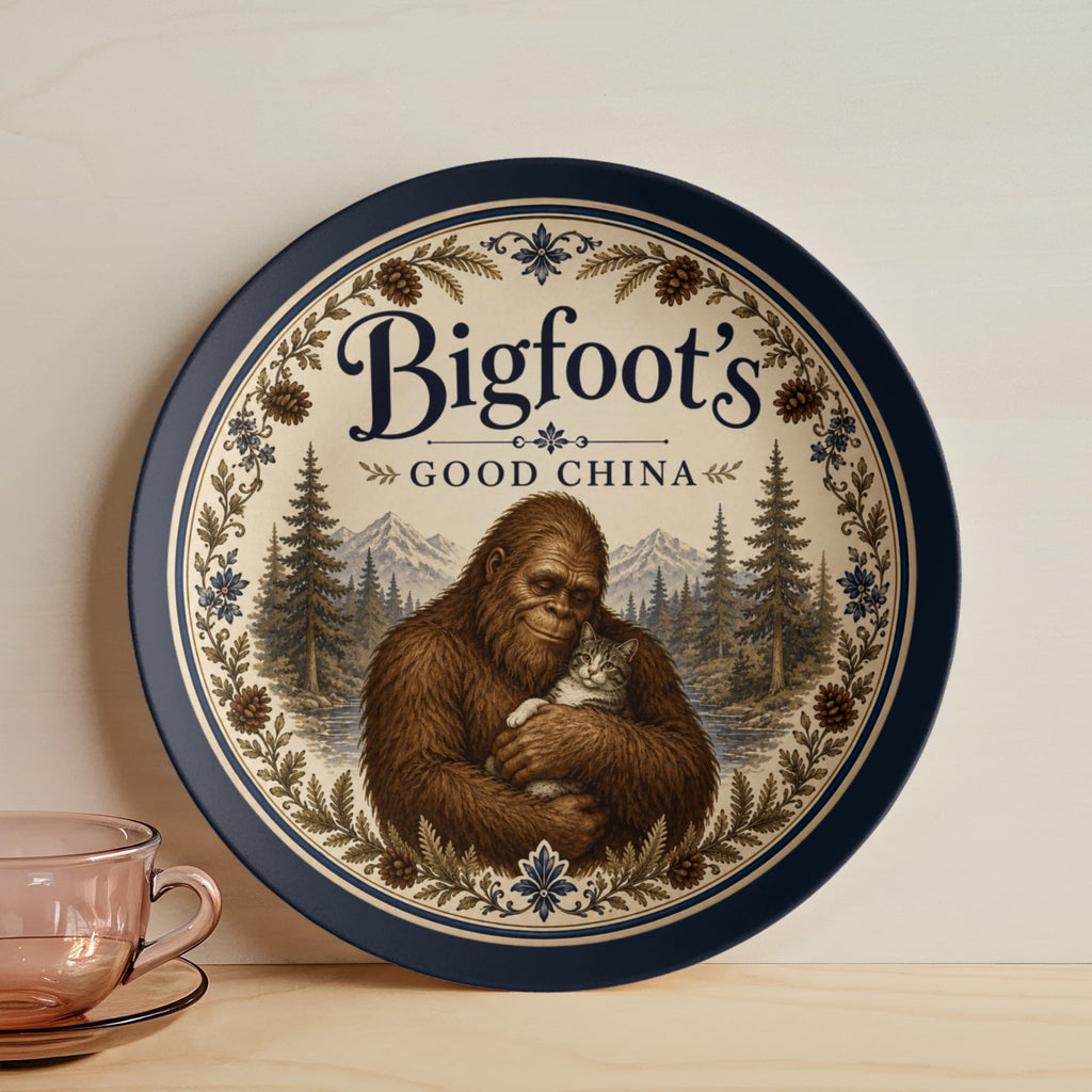 Bigfoot's Good China 10" Dinner Plate | Bigfoot & Cat Woodland Plate