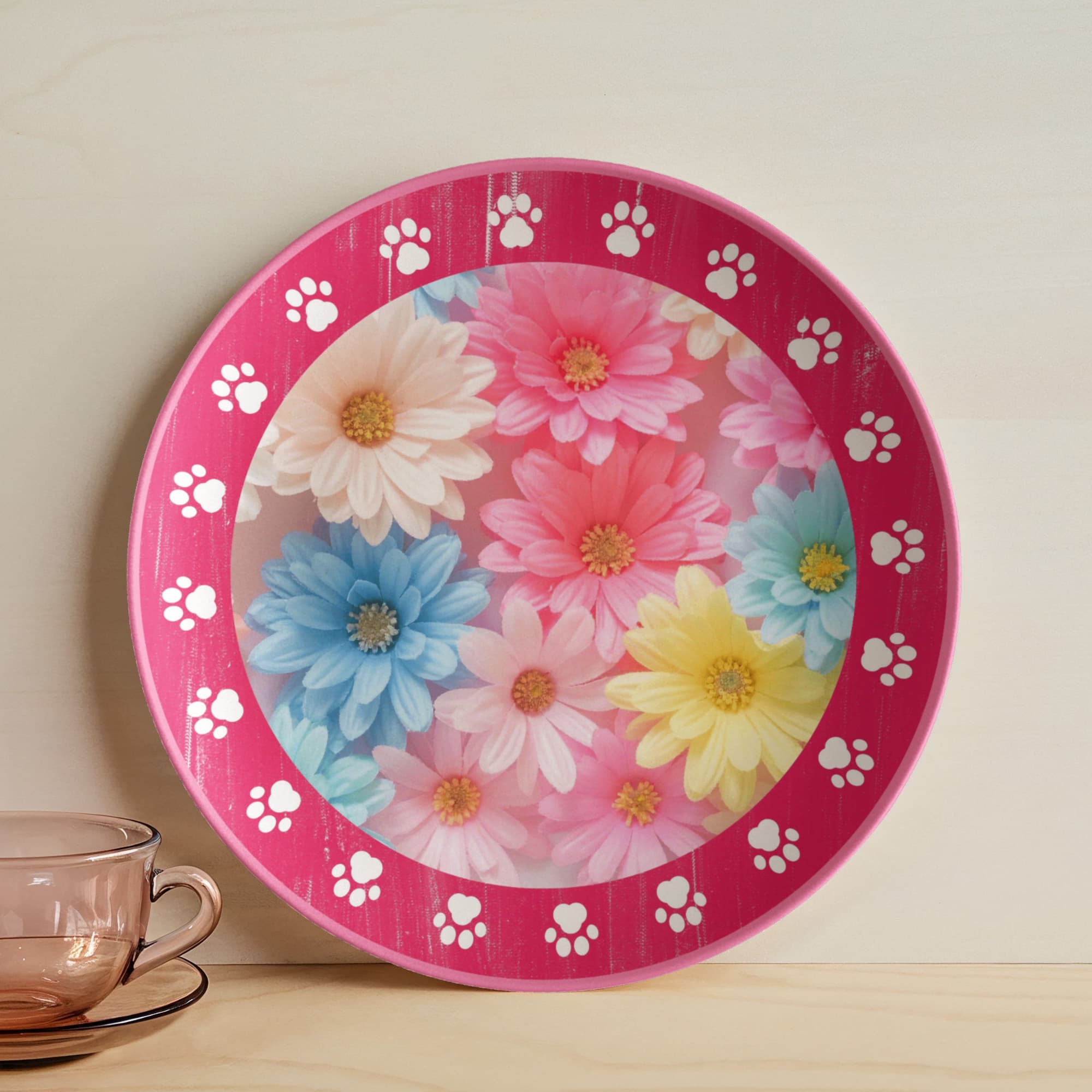 Paws & Petals Decorative Plate | Pink Floral Cat Lover Serving Plate