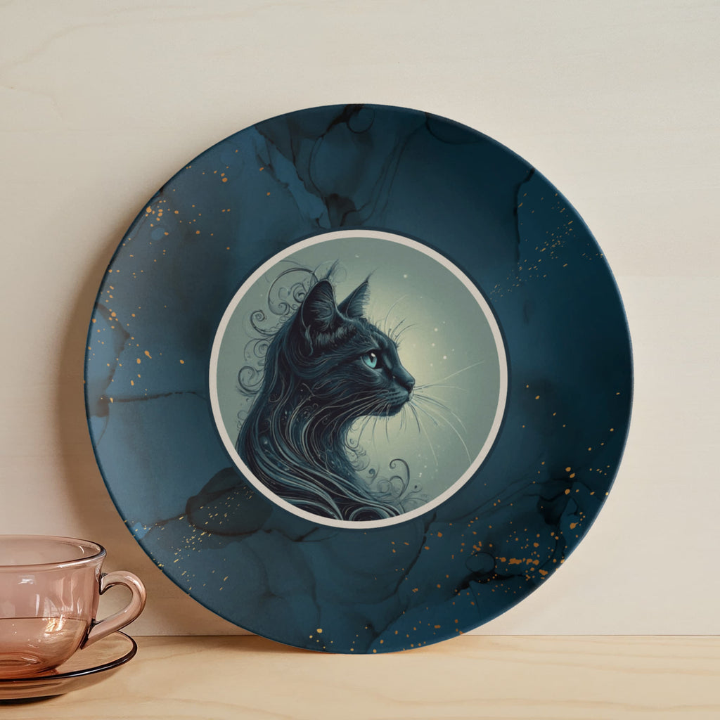Blue Cat with Gold Accents Collectible Plate