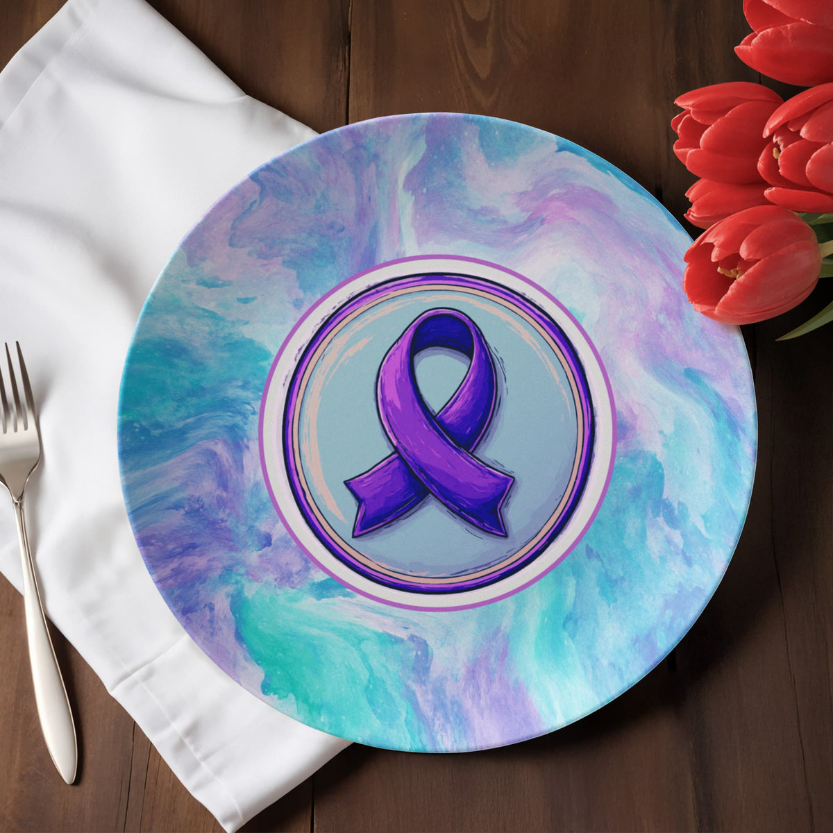 Purple Ribbon on Watercolor Collectible Plate