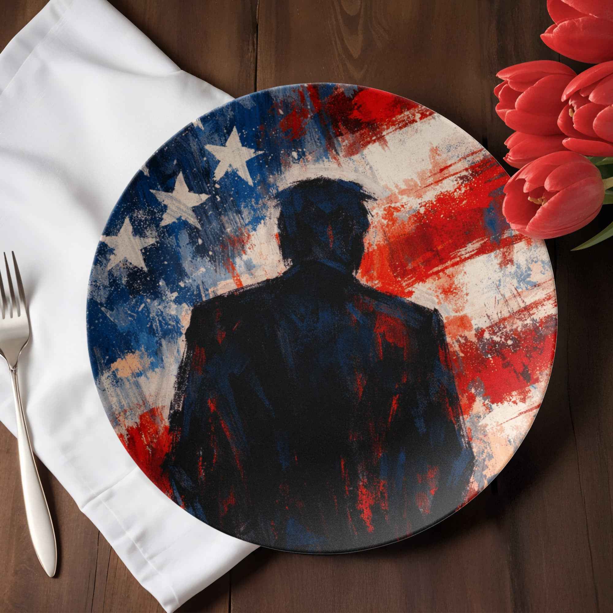 Abstract Americana Silhouette 10” Dinner Plate – Patriotic Statement Tableware