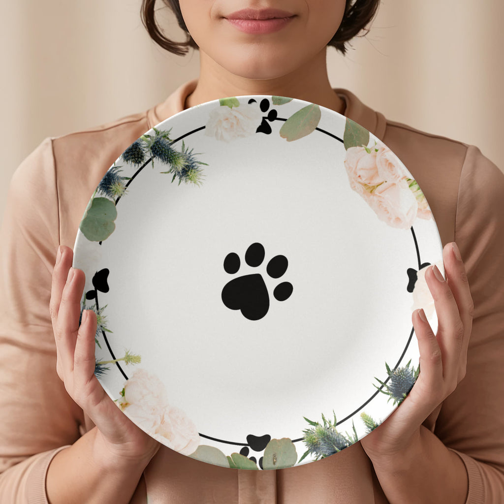 Floral Themed Cat Paw Collectible Plate