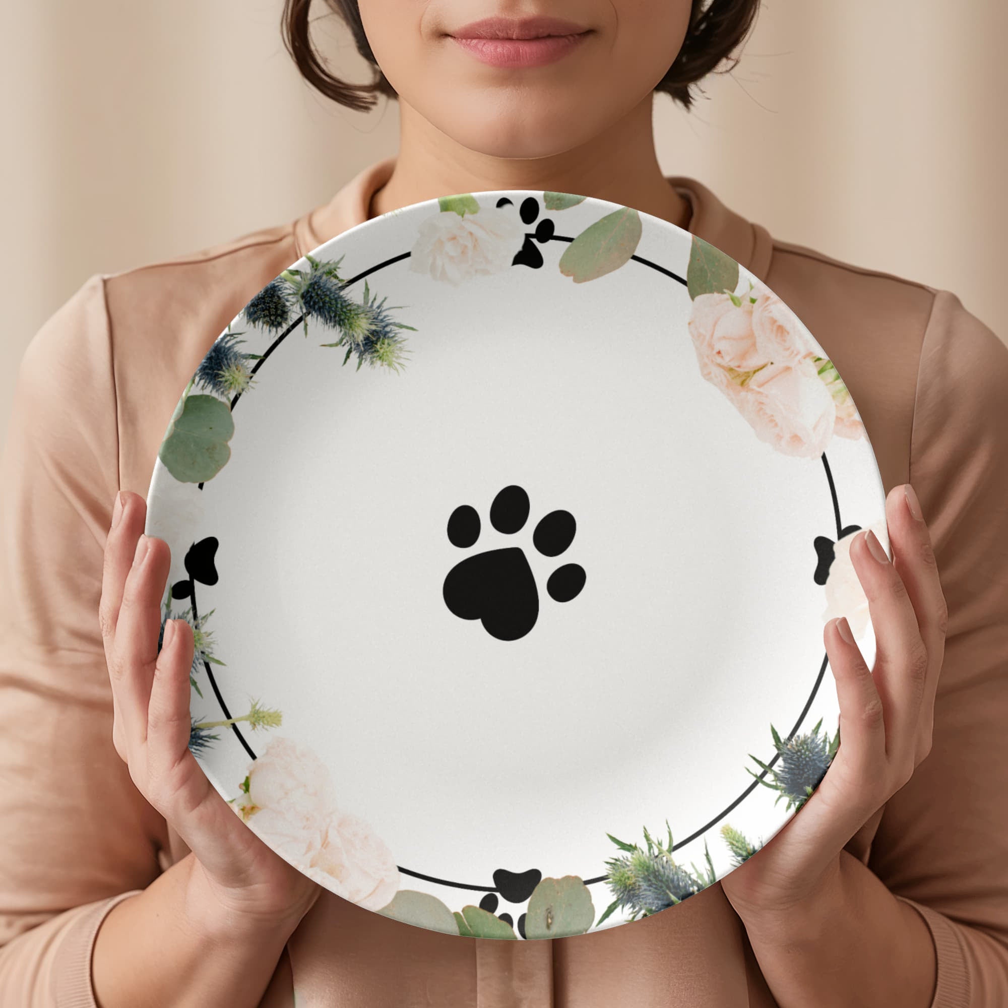 Floral Themed Cat Paw Collectible Plate