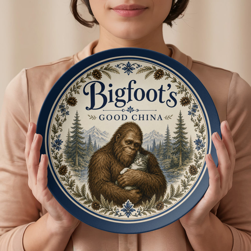 Bigfoot's Good China 10" Dinner Plate | Bigfoot & Cat Woodland Plate