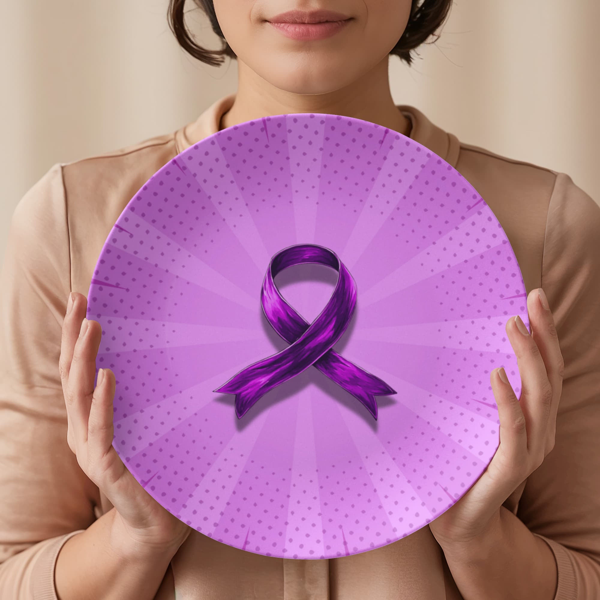 Comic Style Purple Ribbon Collectible Plate