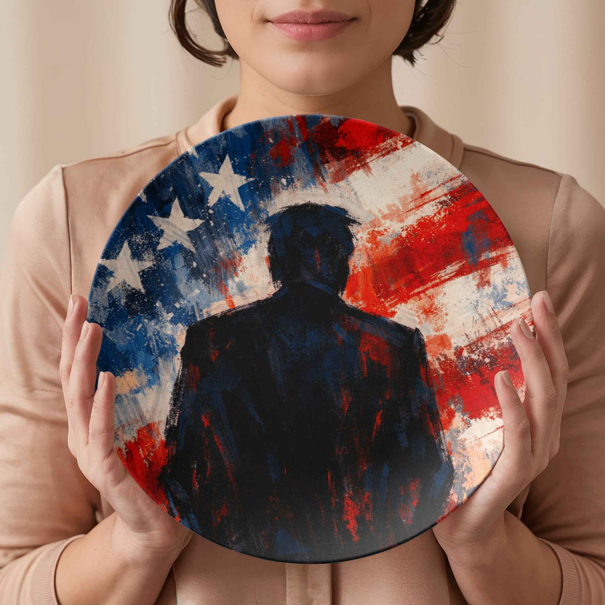 Abstract Americana Silhouette 10” Dinner Plate – Patriotic Statement Tableware