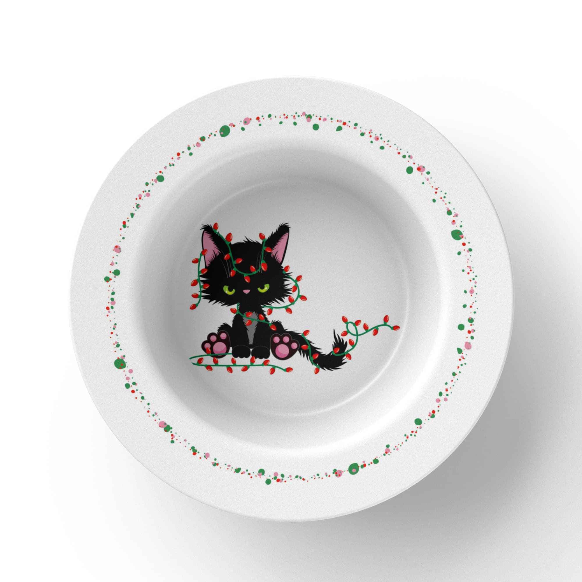 Christmas Cat Tangled in Lights Bowl – 8.5" Holiday Dinnerware