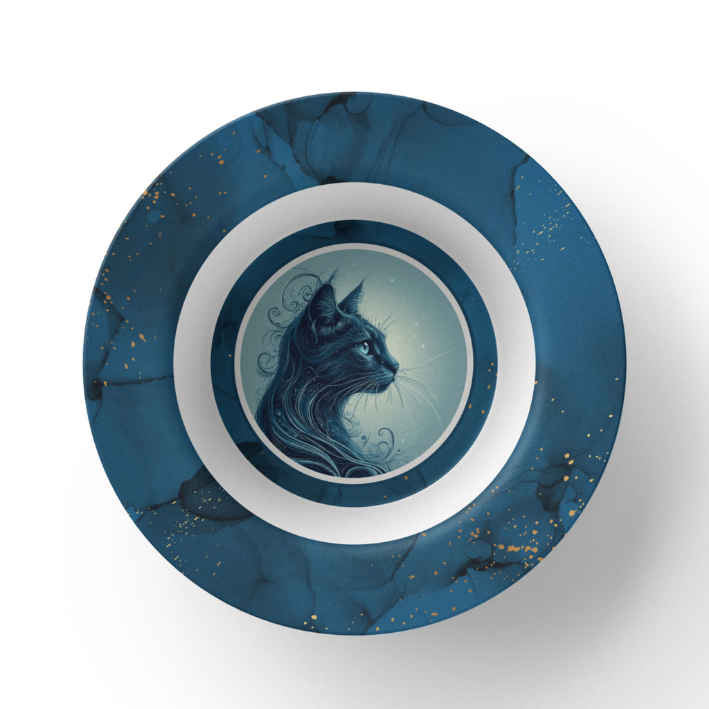 Blue Cat with Gold Accents Collectible Bowl