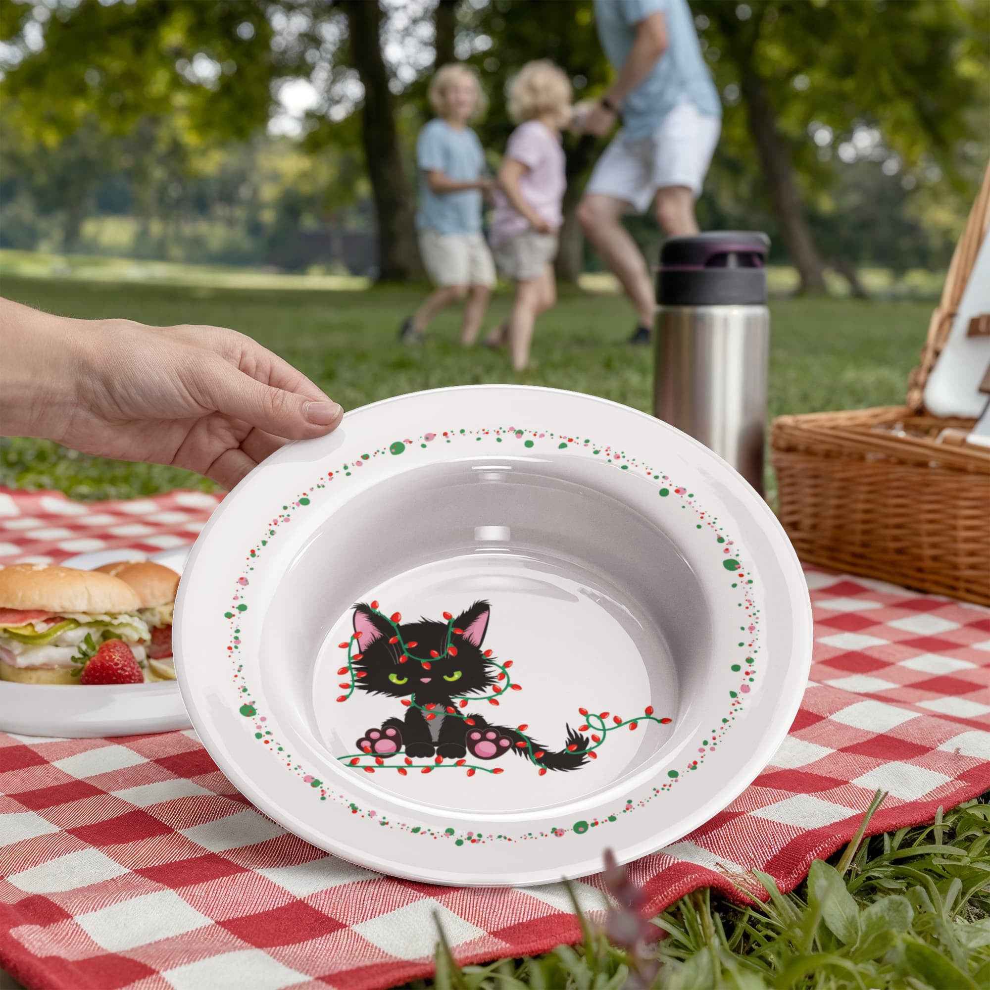 Christmas Cat Tangled in Lights Bowl – 8.5" Holiday Dinnerware