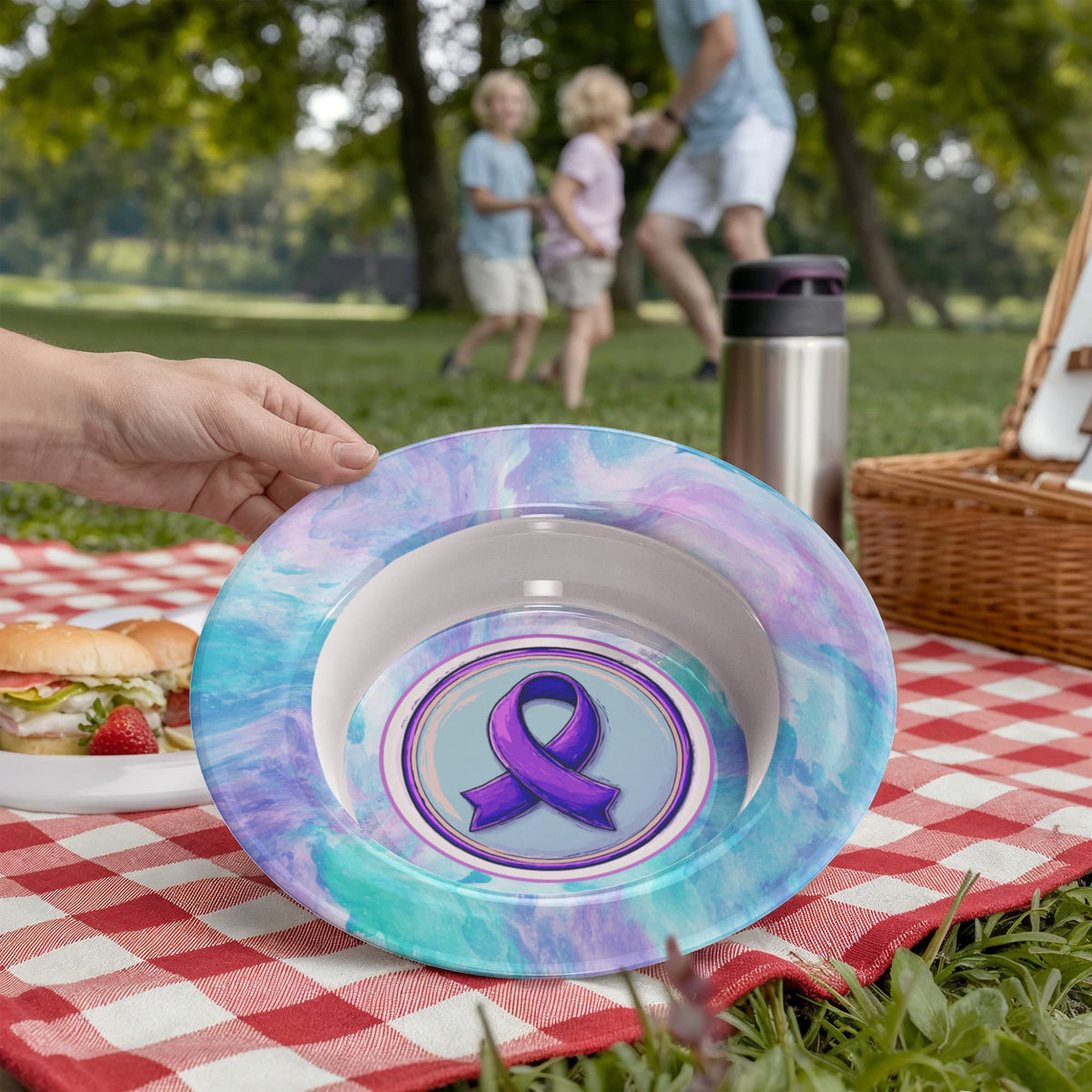 Purple Ribbon on Watercolor Collectible Bowl