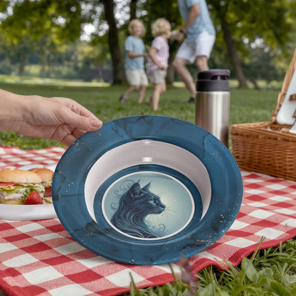 Blue Cat with Gold Accents Collectible Bowl