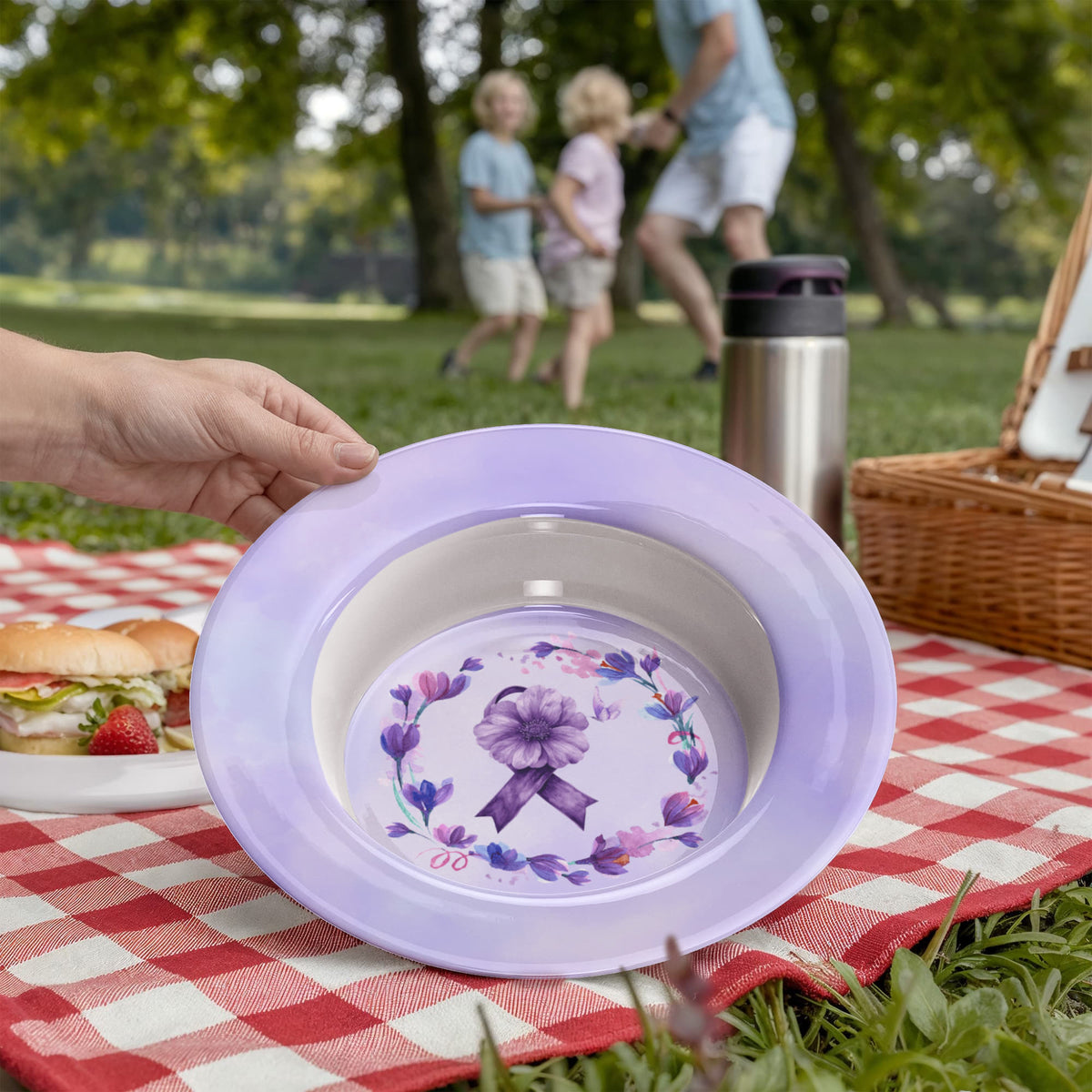 Watercolor Purple Ribbon Collectible Bowl