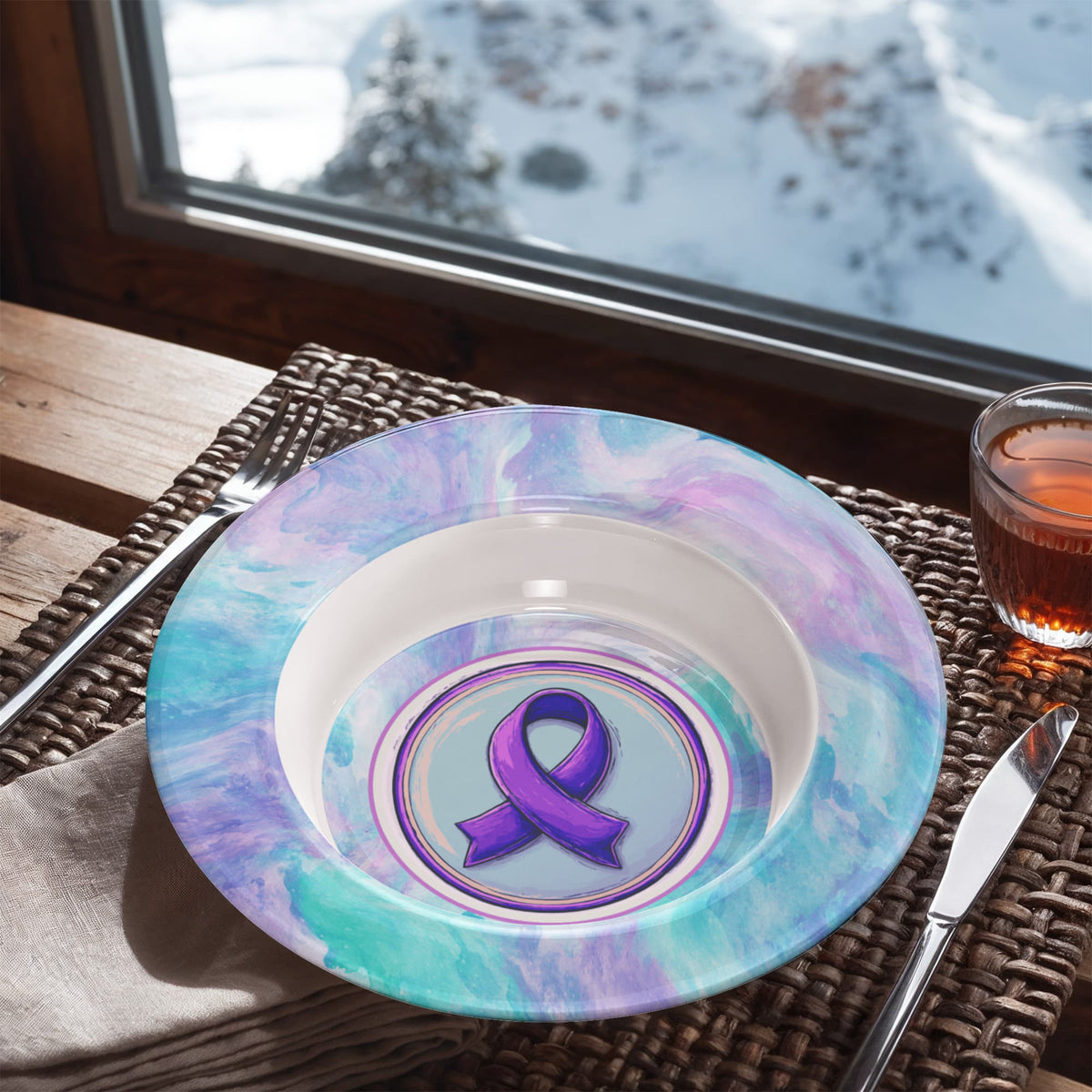 Purple Ribbon on Watercolor Collectible Bowl