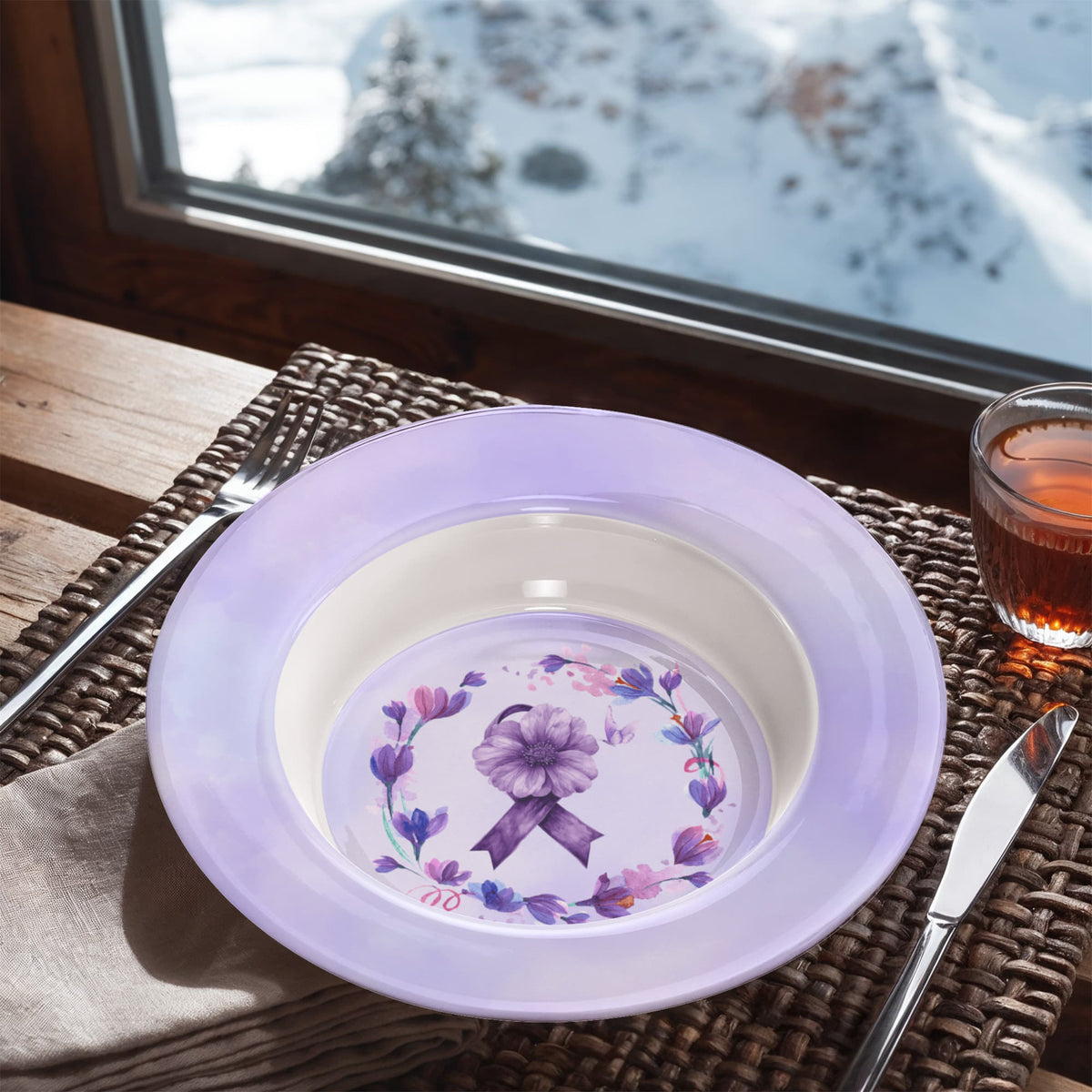 Watercolor Purple Ribbon Collectible Bowl