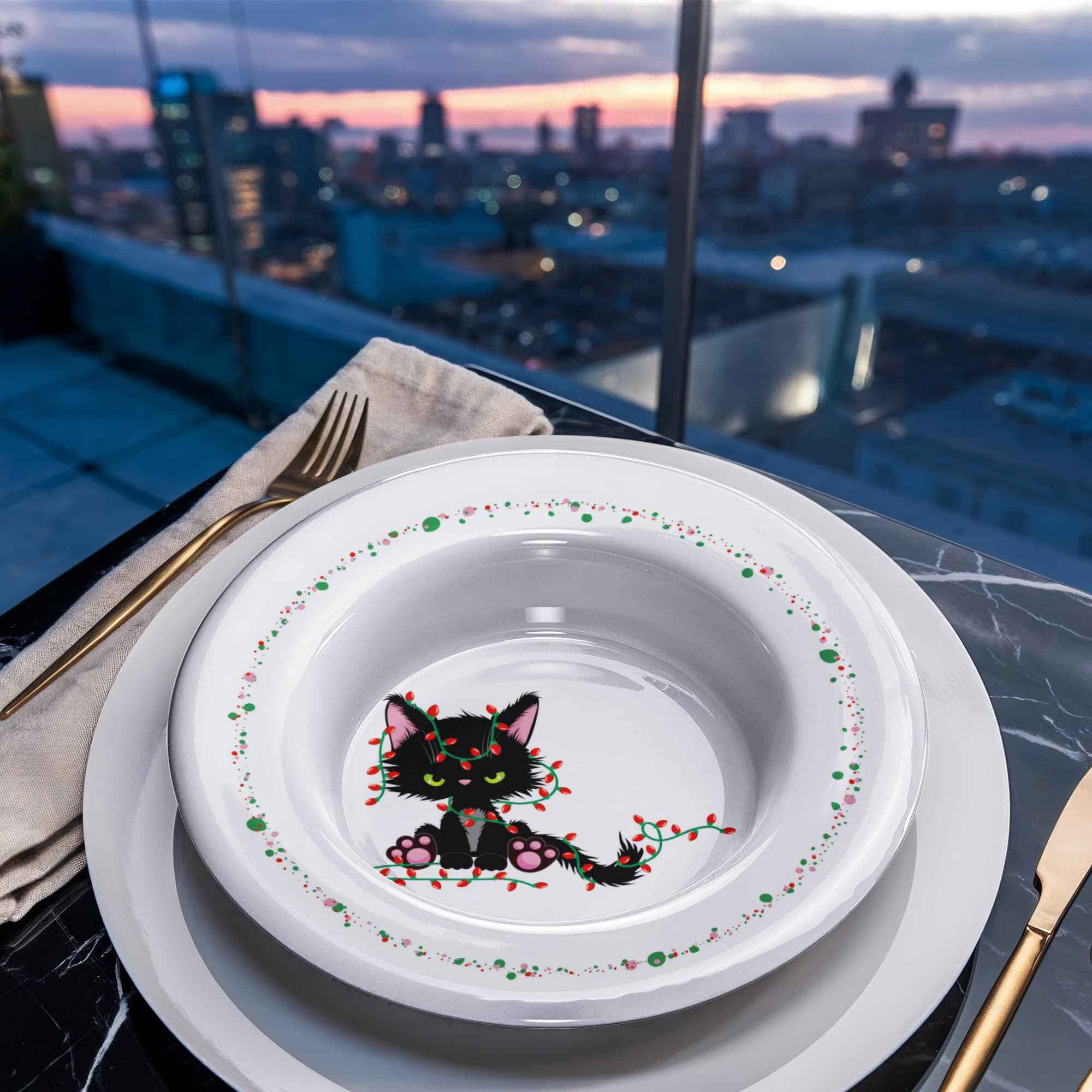 Christmas Cat Tangled in Lights Bowl – 8.5" Holiday Dinnerware