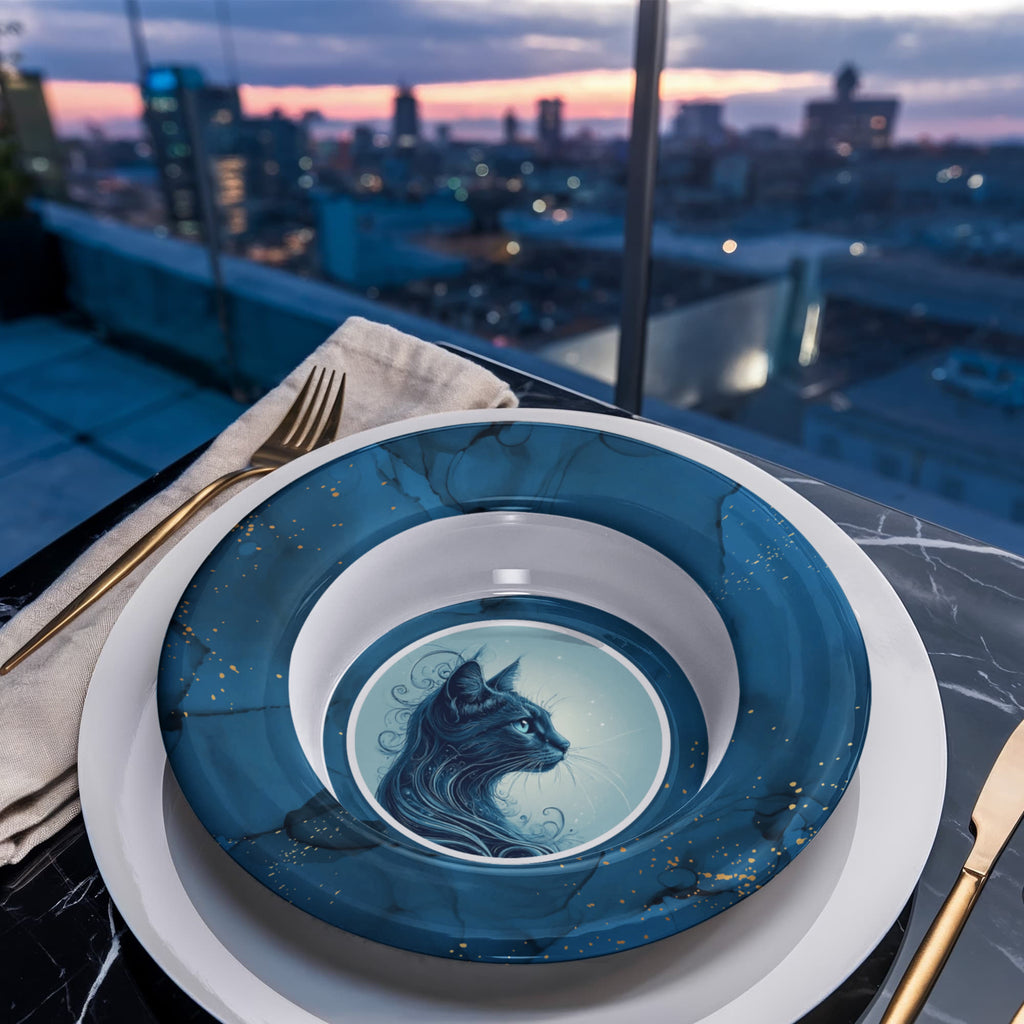 Blue Cat with Gold Accents Collectible Bowl