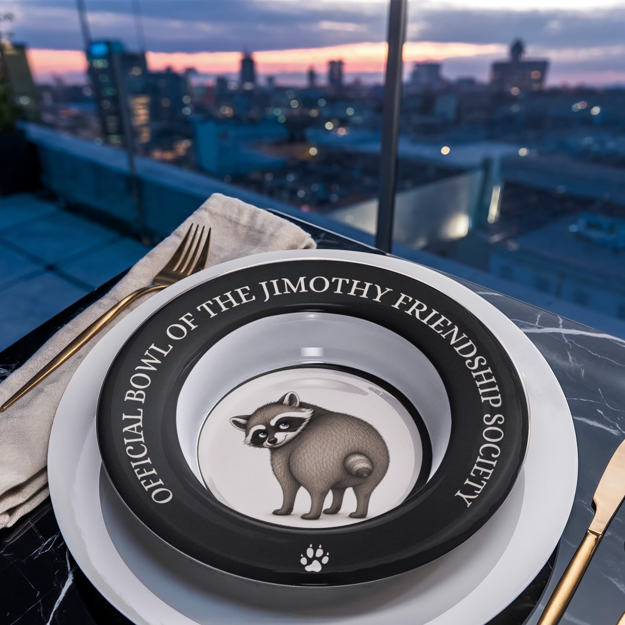 Official Bowl of the Jimothy Friendship Society – 8.5-Inch Raccoon Bowl
