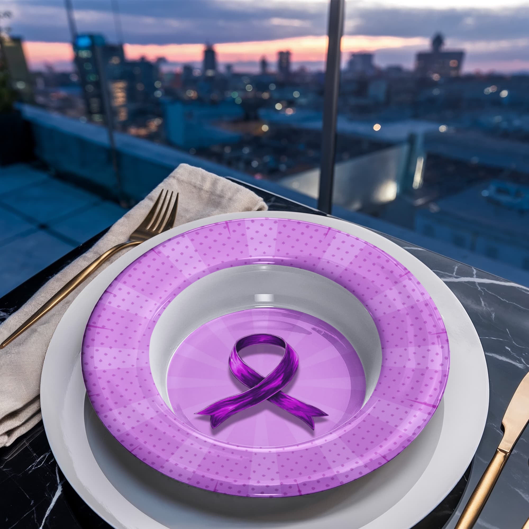Comic Style Purple Ribbon Collectible Bowl