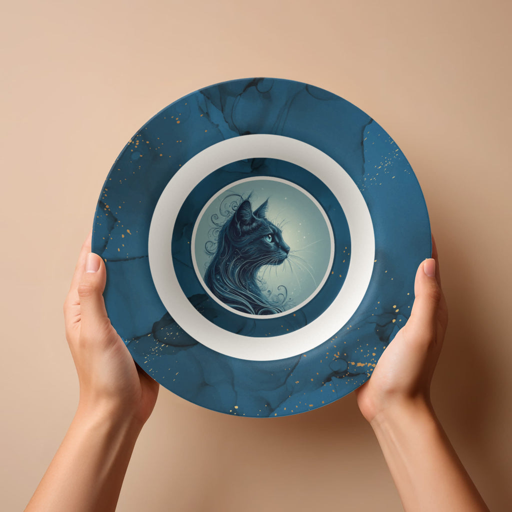 Blue Cat with Gold Accents Collectible Bowl