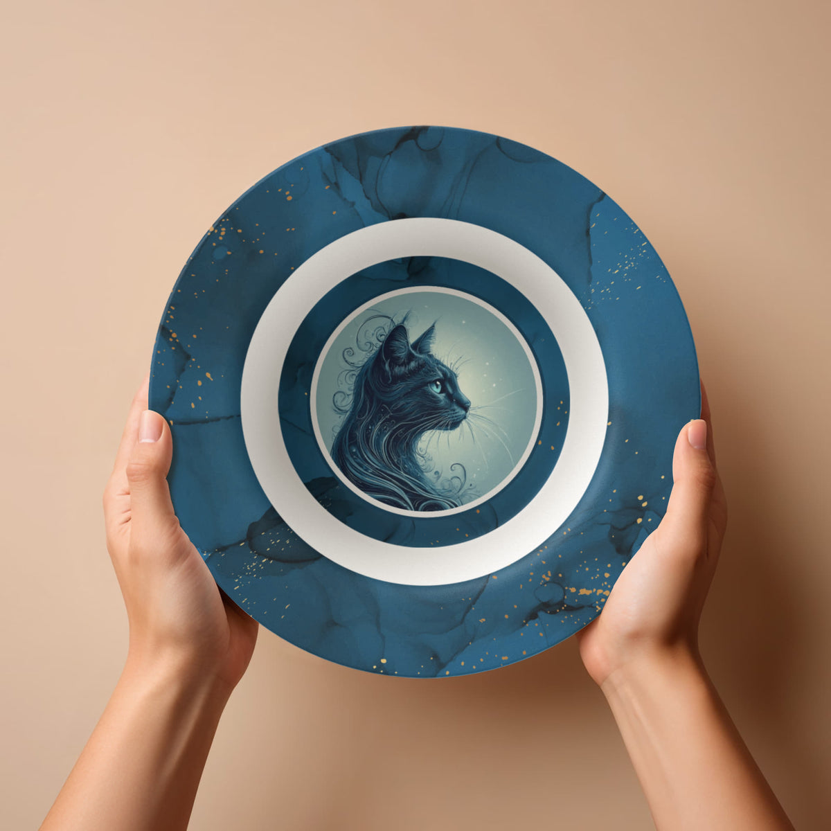 Blue Cat with Gold Accents Collectible Bowl