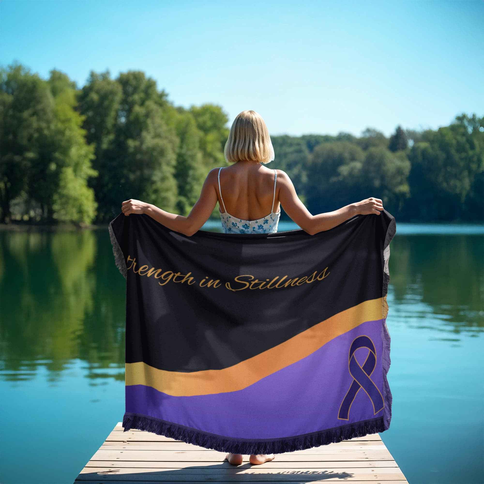 The Violet Wave Throw — “Strength in Stillness” Lavender & Gold Woven Blanket