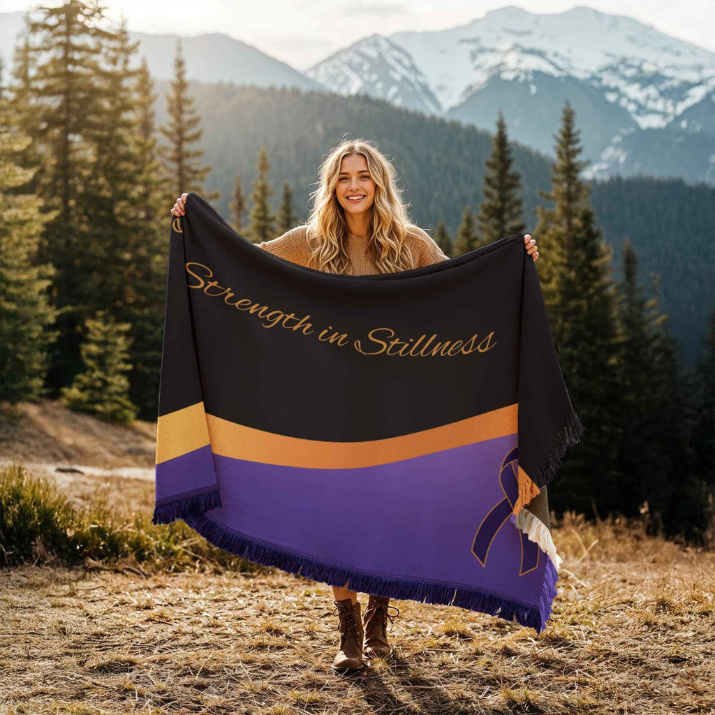 The Violet Wave Throw — “Strength in Stillness” Lavender & Gold Woven Blanket