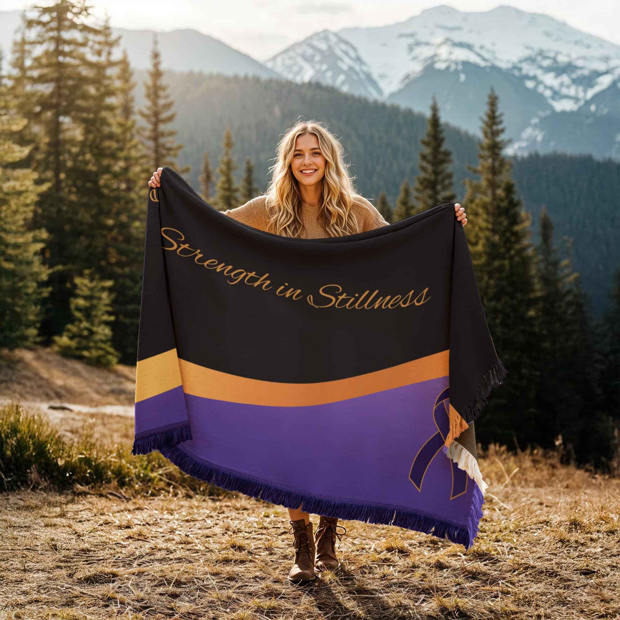 The Violet Wave Throw — “Strength in Stillness” Lavender & Gold Woven Blanket