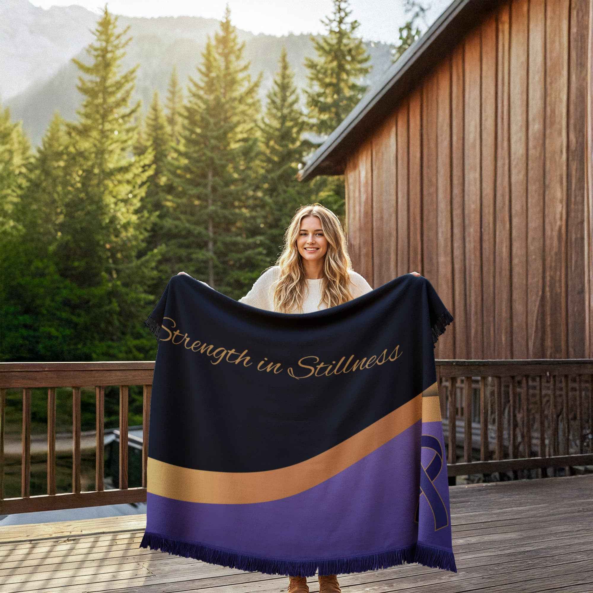 The Violet Wave Throw — “Strength in Stillness” Lavender & Gold Woven Blanket