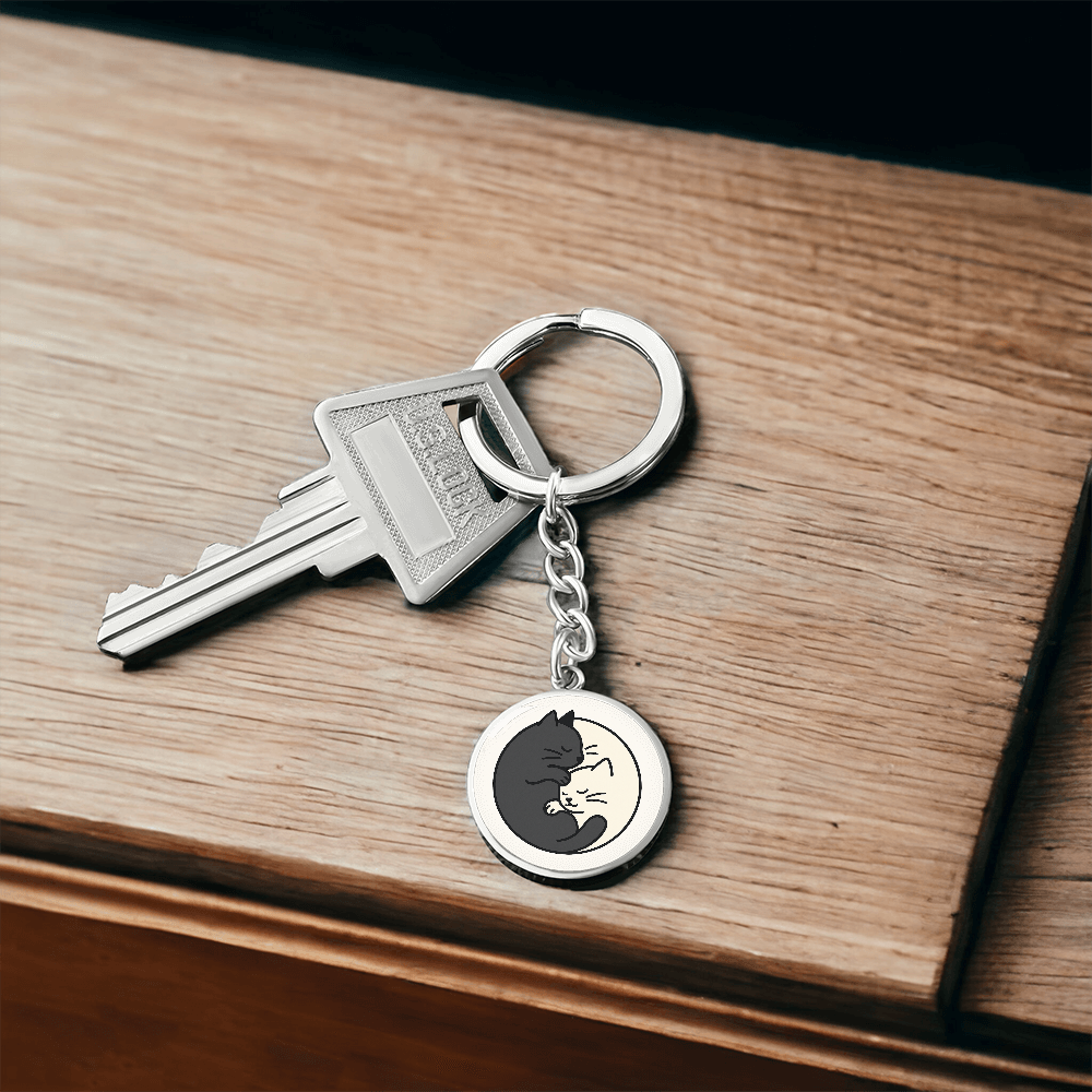 Yin Yang Cat Graphic Circle Keychain – Balance, Chaos & Cat Hair