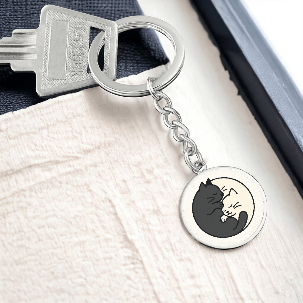 Yin Yang Cat Graphic Circle Keychain – Balance, Chaos & Cat Hair