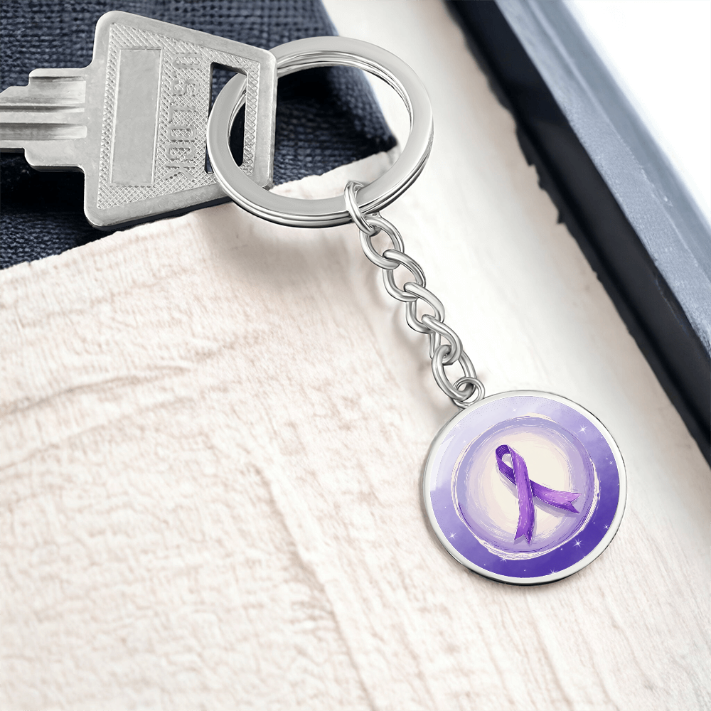 Watercolor Purple Ribbon Pendant Keychain
