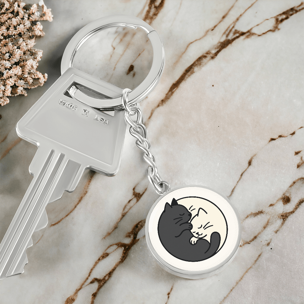 Yin Yang Cat Graphic Circle Keychain – Balance, Chaos & Cat Hair