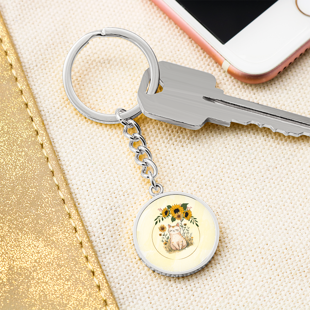 Yellow Sunflower Kitty Pendant Keychain