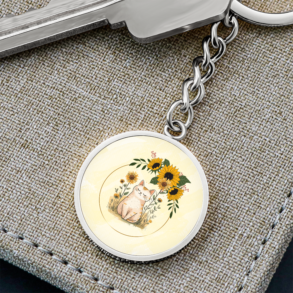 Yellow Sunflower Kitty Pendant Keychain