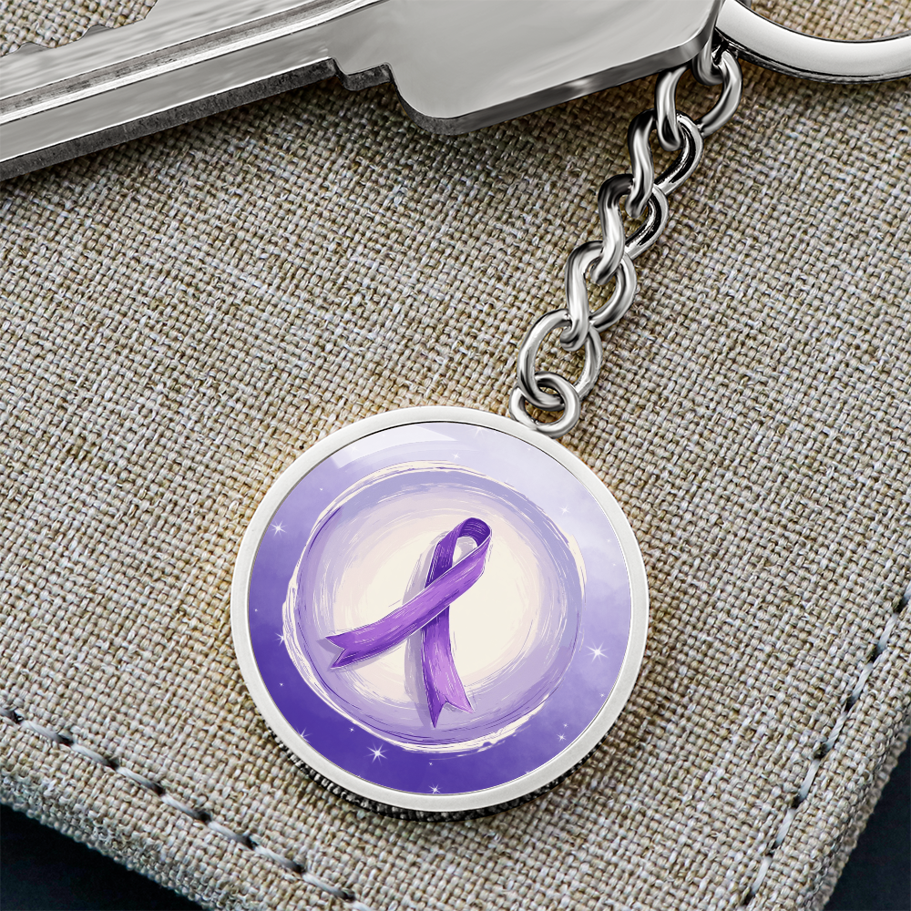 Watercolor Purple Ribbon Pendant Keychain