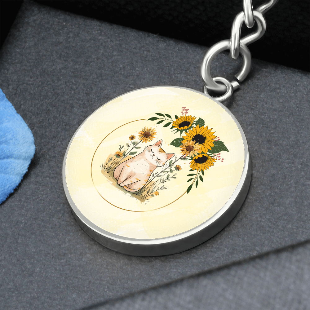 Yellow Sunflower Kitty Pendant Keychain