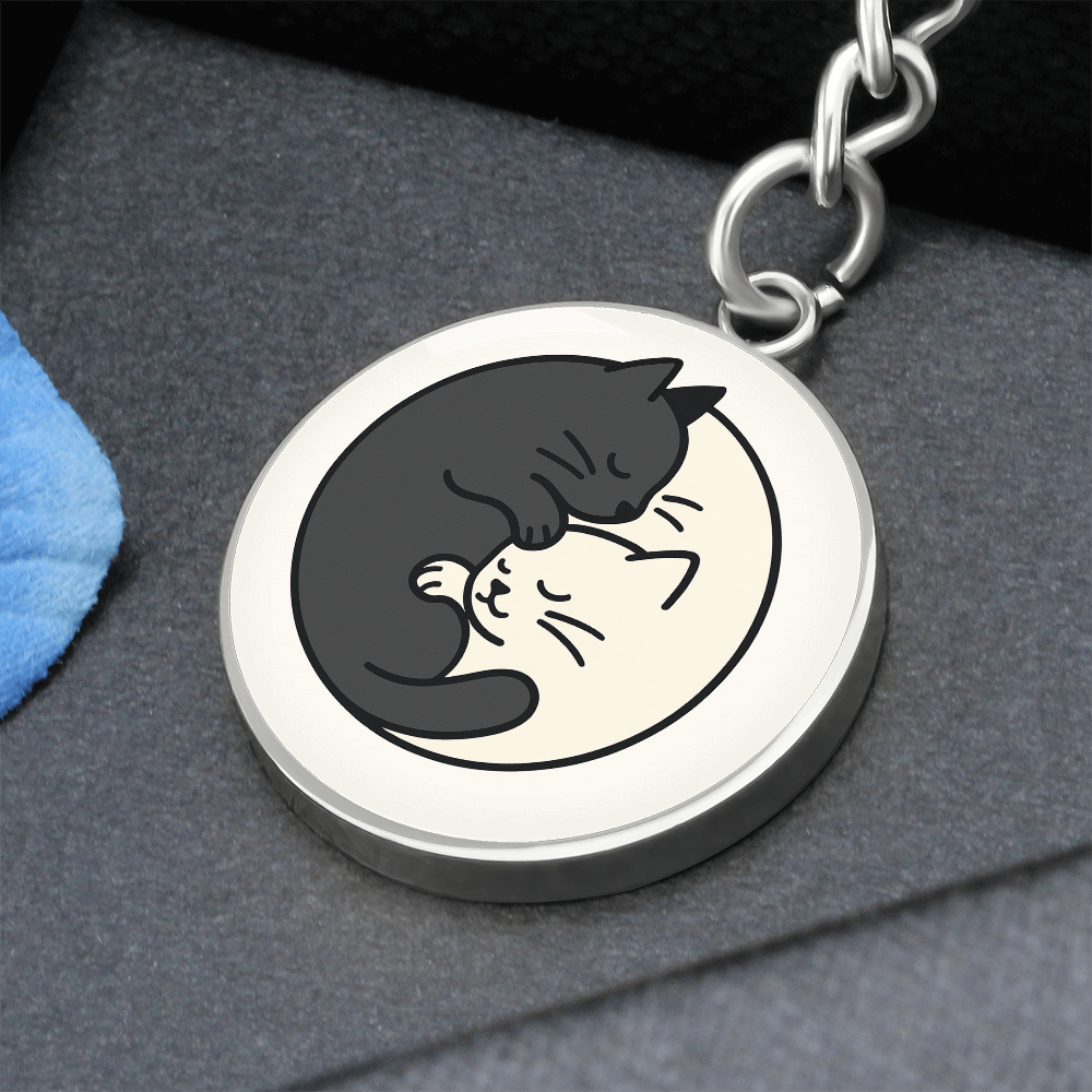 Yin Yang Cat Graphic Circle Keychain – Balance, Chaos & Cat Hair
