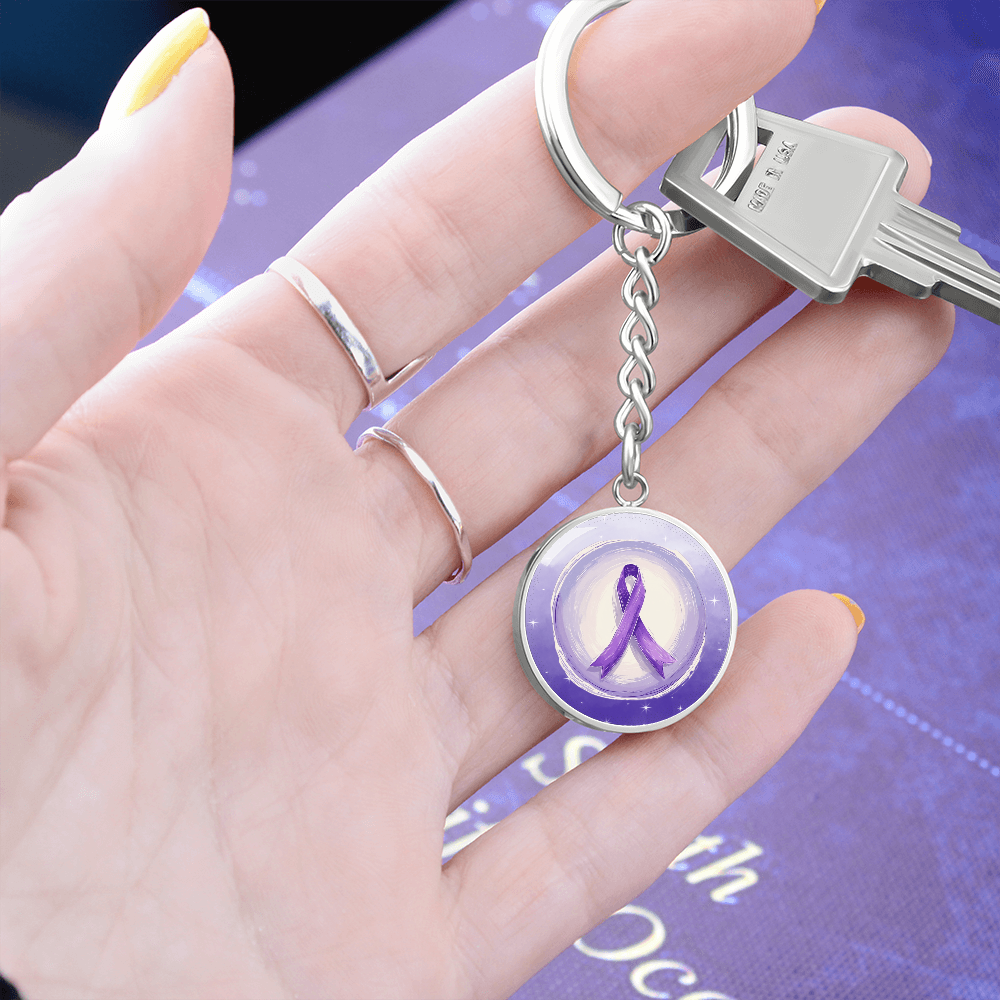 Watercolor Purple Ribbon Pendant Keychain