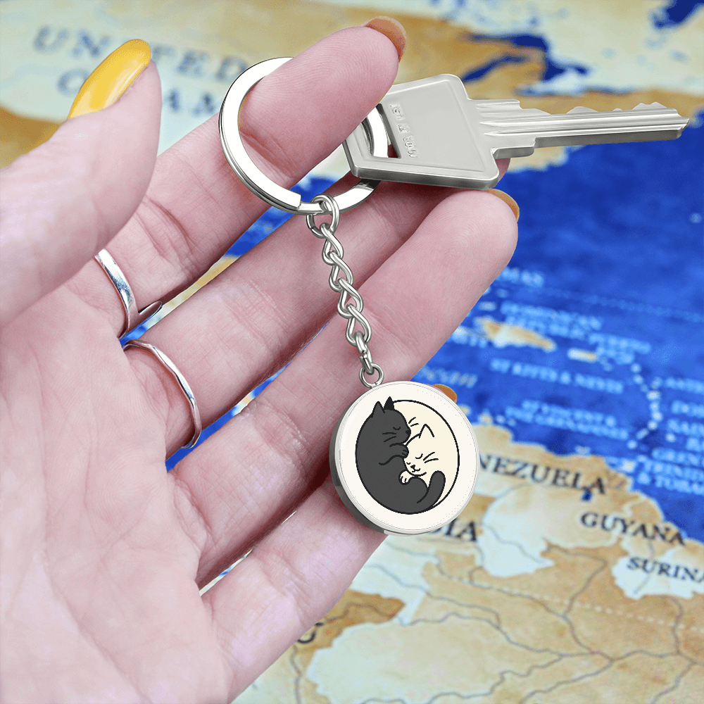Yin Yang Cat Graphic Circle Keychain – Balance, Chaos & Cat Hair