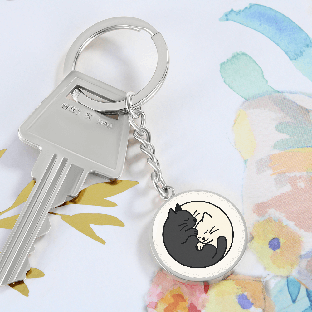 Yin Yang Cat Graphic Circle Keychain – Balance, Chaos & Cat Hair