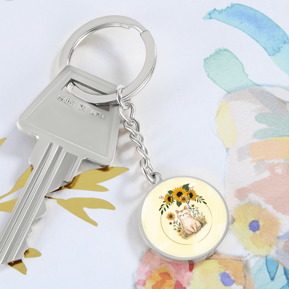 Yellow Sunflower Kitty Pendant Keychain