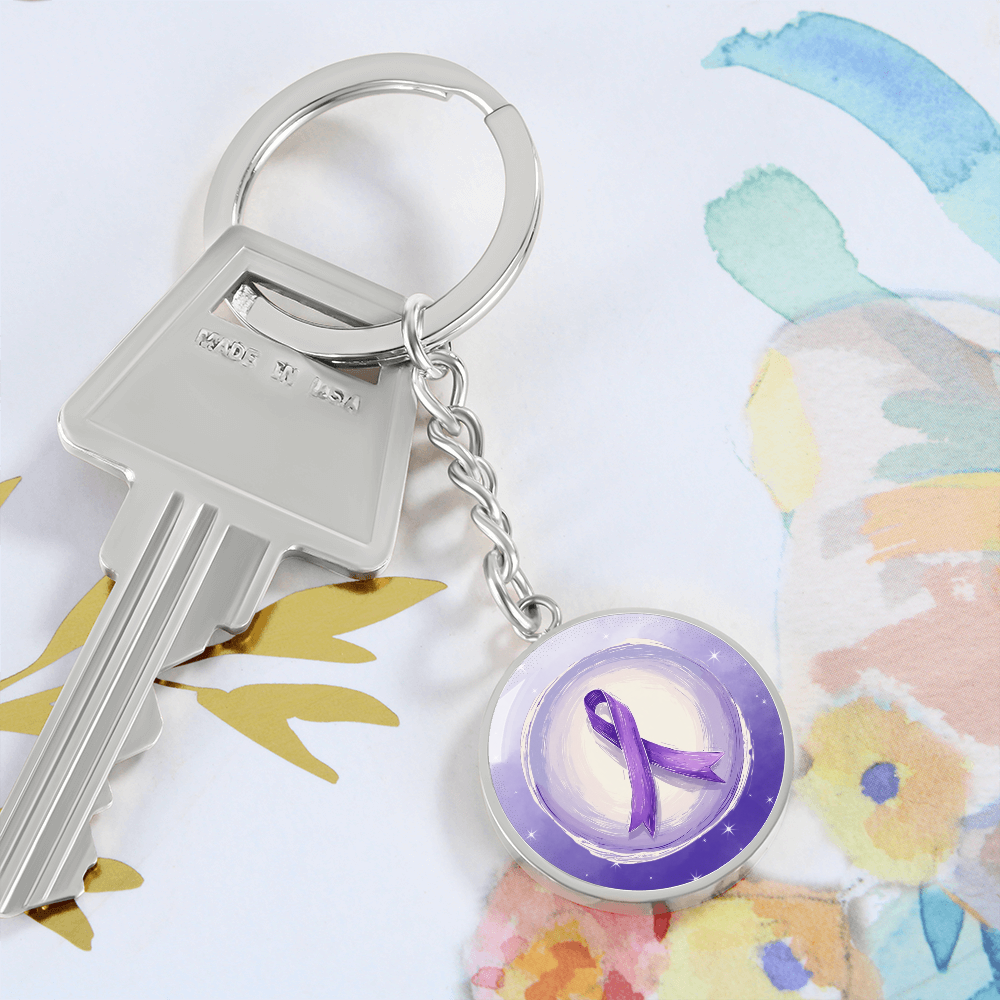 Watercolor Purple Ribbon Pendant Keychain