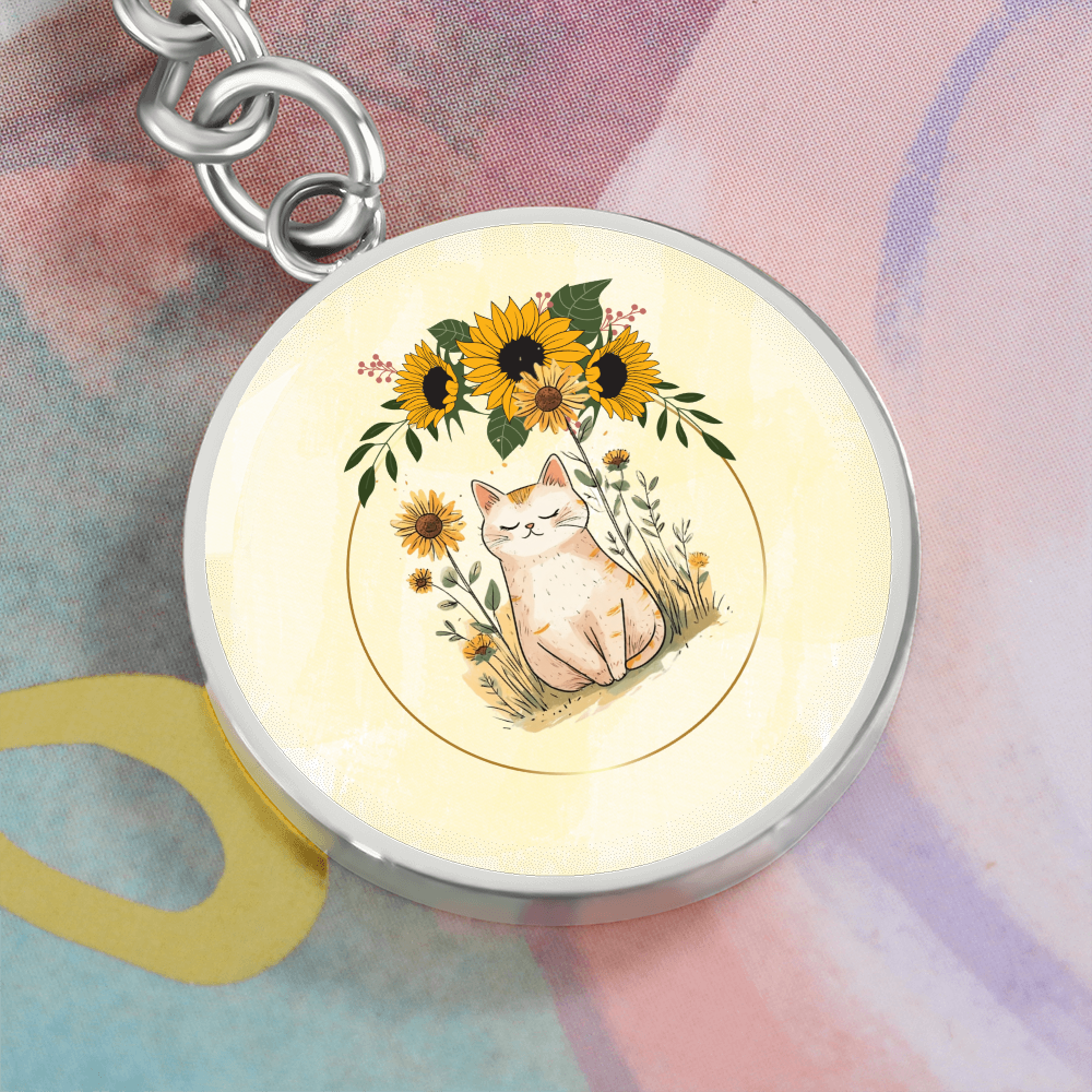 Yellow Sunflower Kitty Pendant Keychain