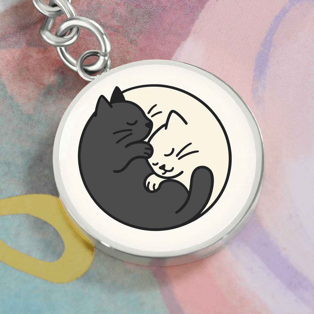 Yin Yang Cat Graphic Circle Keychain – Balance, Chaos & Cat Hair