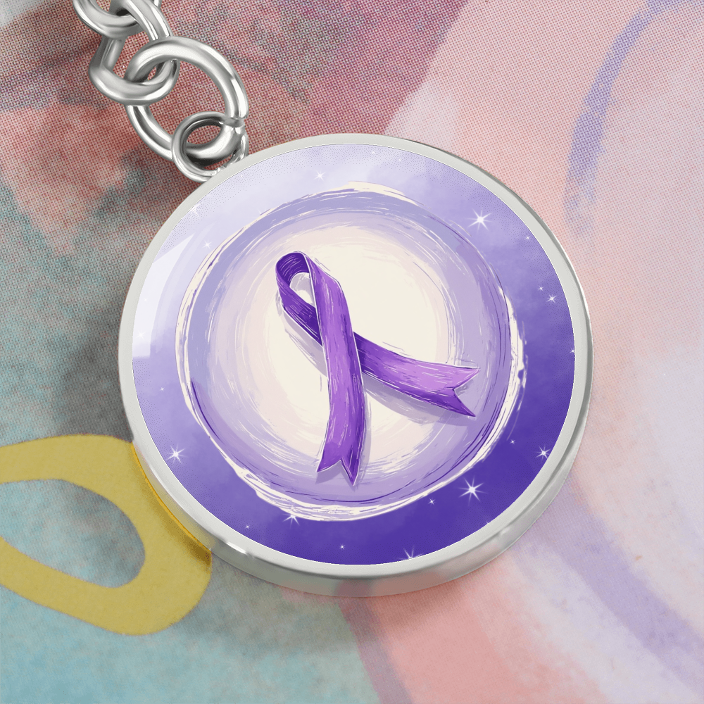 Watercolor Purple Ribbon Pendant Keychain