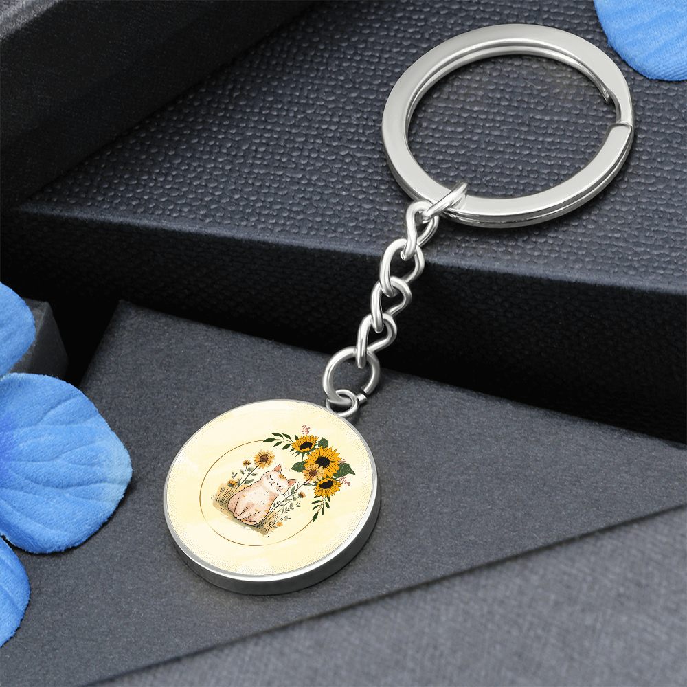 Yellow Sunflower Kitty Pendant Keychain