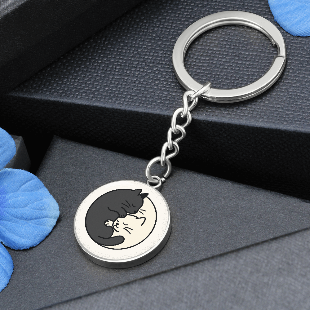 Yin Yang Cat Graphic Circle Keychain – Balance, Chaos & Cat Hair