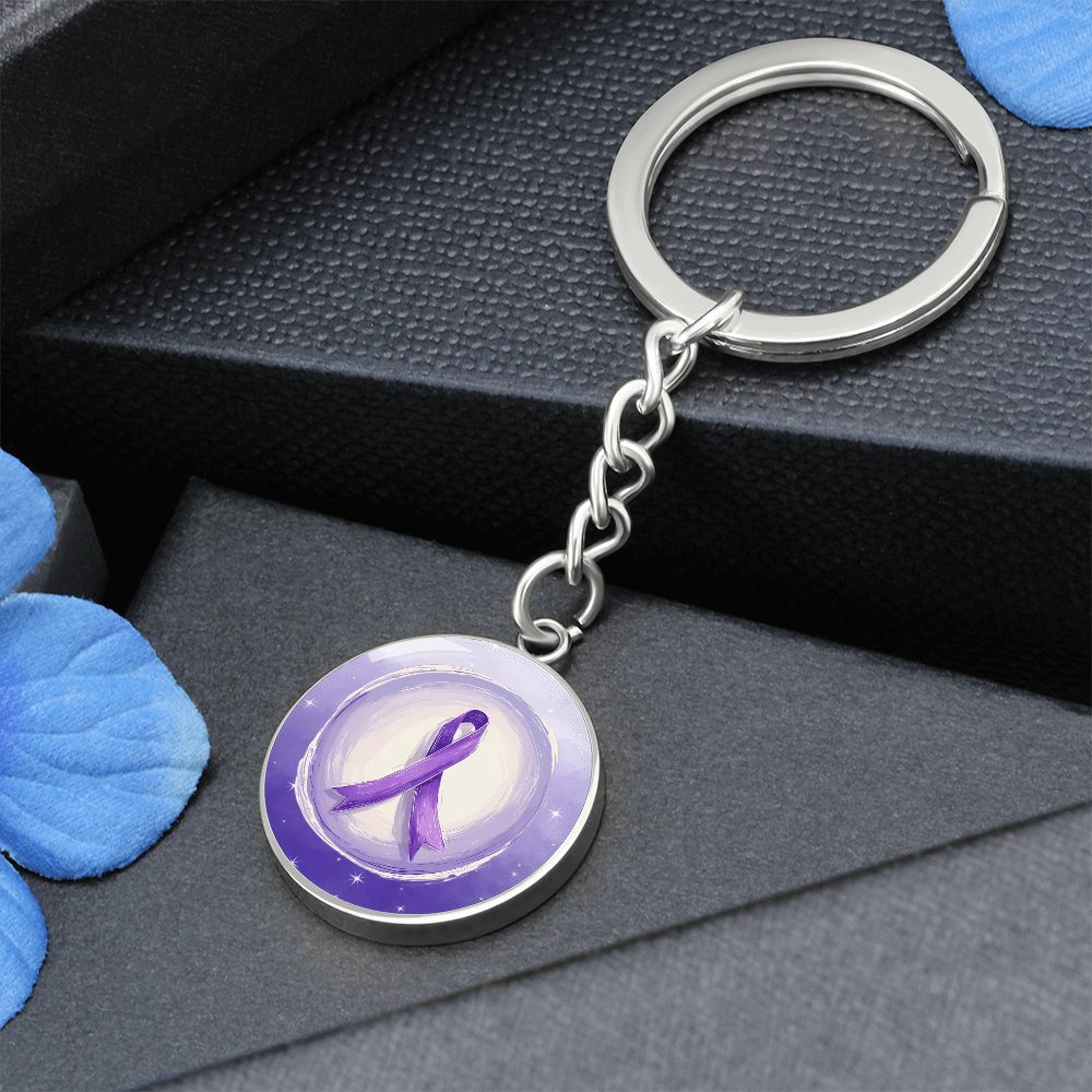Watercolor Purple Ribbon Pendant Keychain